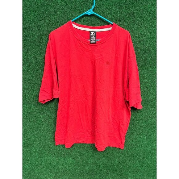 90s Red STARTER Minimalist T-Shirt w/ small chest logo Sz 2XL - Picture 1 of 7